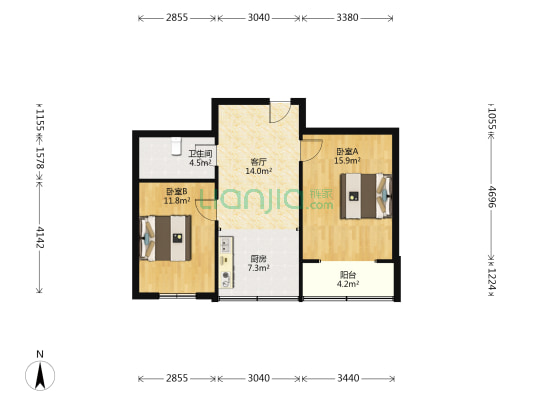 工程公司宿舍 2室1厅1卫 67平方