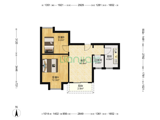 花果园E区 2室1厅1卫 58平方
