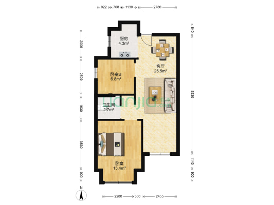 万象瑞城 2室1厅1卫 63平方