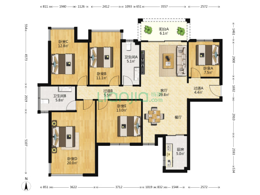 融创融公馆融达苑 5室1厅2卫 145平方