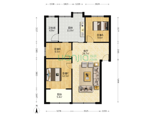 湖南中医学院梨子山宿舍楼 3室1厅1卫 88平方