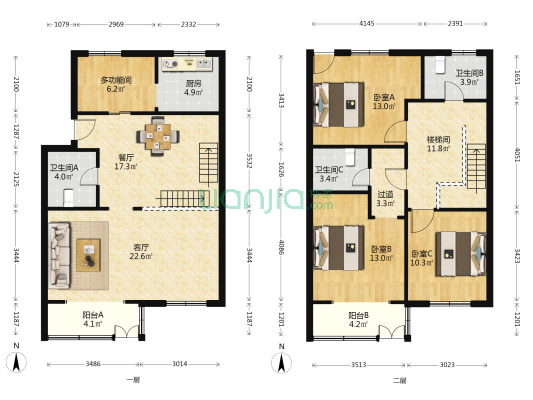 富民街小区 4室2厅3卫 145平方