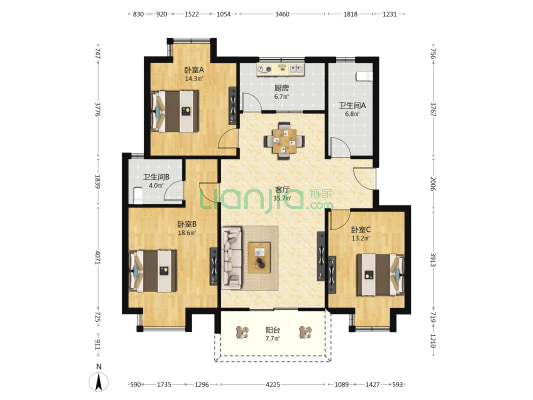 湘南公寓喜雨苑 3室1厅2卫 122平方