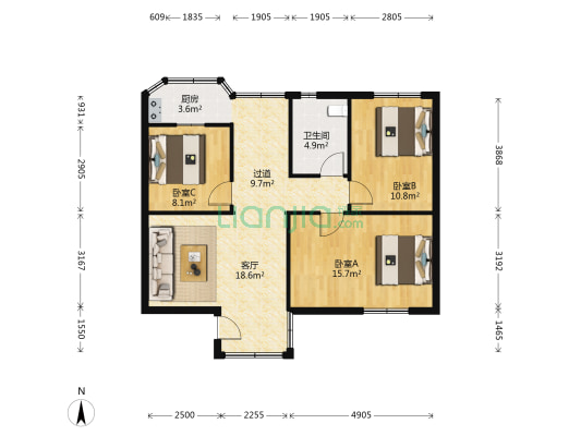 兴华楼 3室1厅1卫 87平方