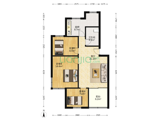 邓尉北路散盘 3室1厅1卫 85平方