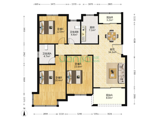 京珠苑 3室1厅2卫 139平方