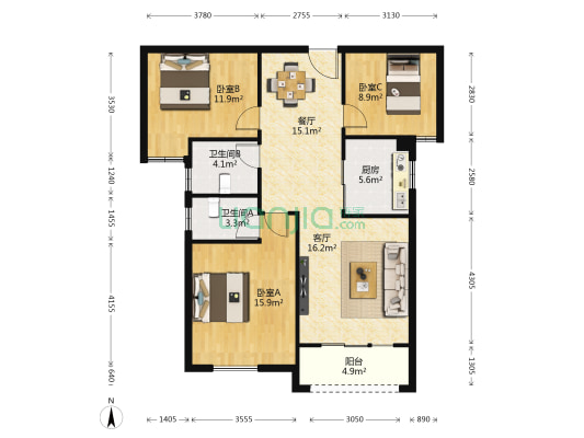 盛世龙城西区 3室2厅2卫 101平方