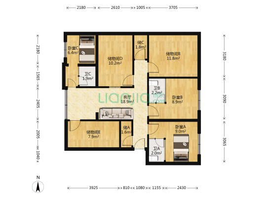 建设路19号 3室1厅3卫 108平方
