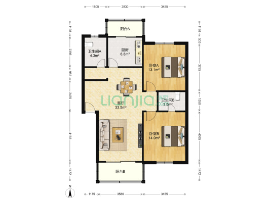 扶兰新村 2室1厅2卫 96平方