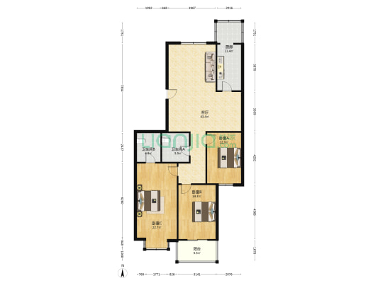 红星自来水小区 3室1厅2卫 157平方