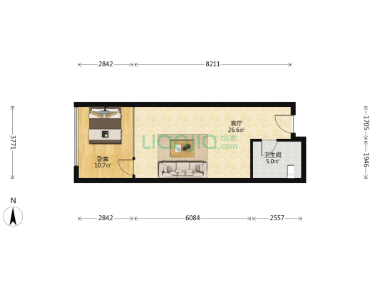 北辰国荟 1室1厅1卫 60平方