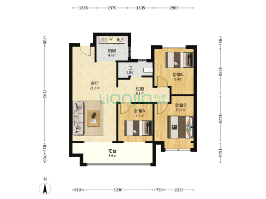 石榴固安·湖山春晓 3室1厅1卫 95平方