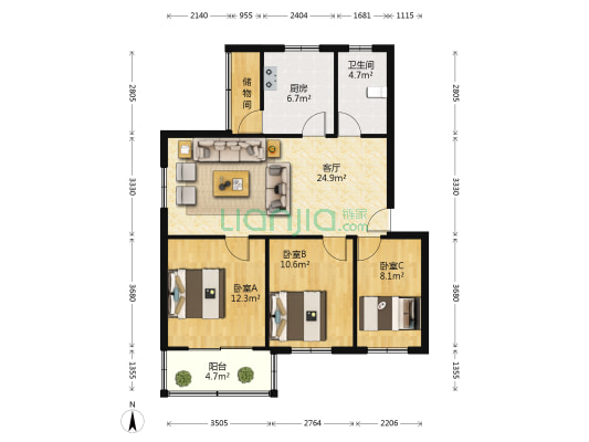 开封正大家属院 3室1厅1卫 88平方