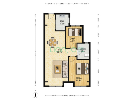 金地城E11 2室1厅1卫 84平方
