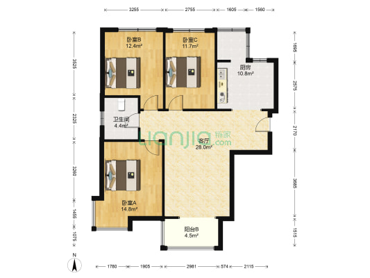 金才园 3室1厅1卫 114平方