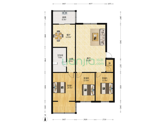 茂华小区 3室2厅1卫 136平方