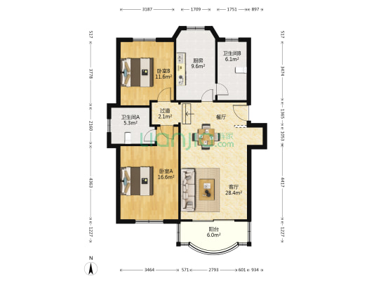 西环公寓 2室1厅2卫 101平方