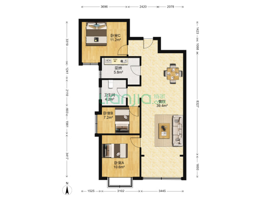 名辉豪庭 3室1厅1卫 108平方
