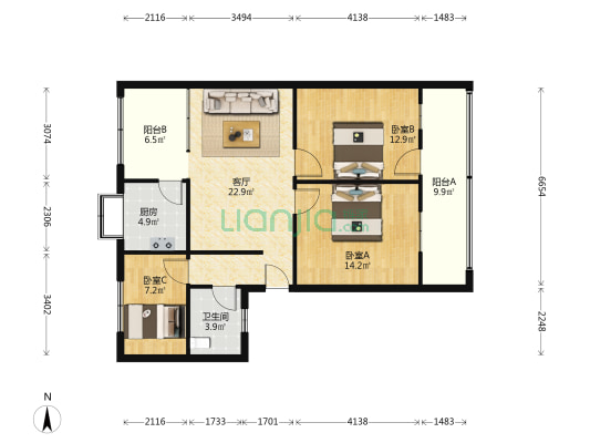 北华街37号 3室1厅1卫 95平方