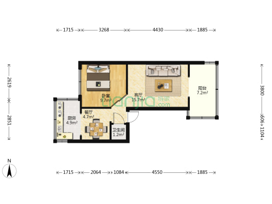 昆明啤酒厂生活区 1室2厅1卫 37平方