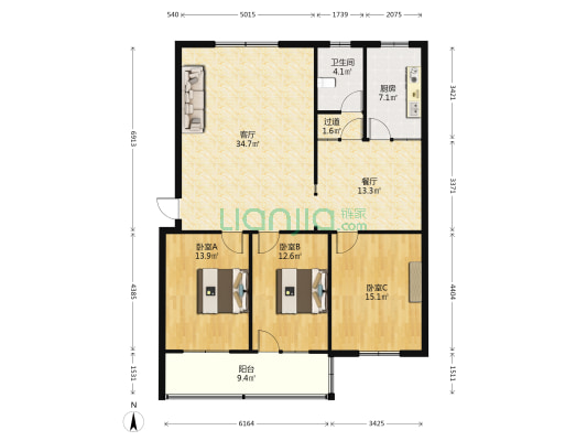 盛世家园二组团 3室2厅1卫 129平方