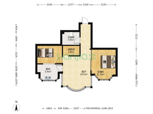 海德花苑 2室1厅1卫 66平方