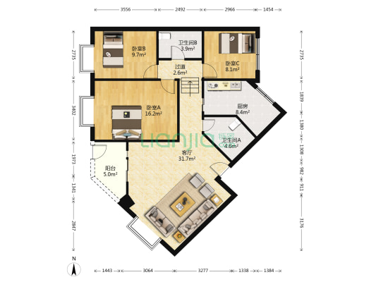 名都苑 3室1厅2卫 117平方