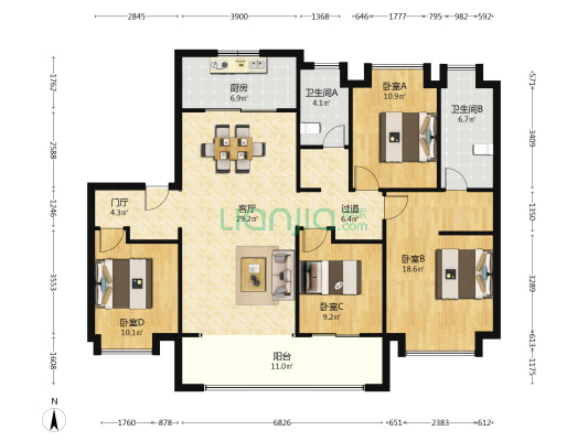 水沐和瑞园 4室1厅2卫 142平方