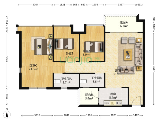 佳境康城臻萃园 3室1厅2卫 106平方