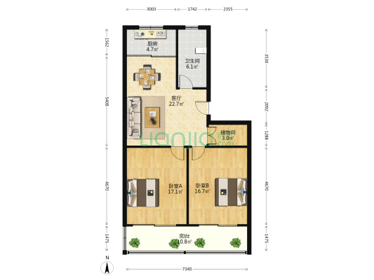 普庆苑东区南区 2室1厅1卫 96平方