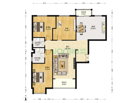 海王府现代城 3室1厅2卫 154平方