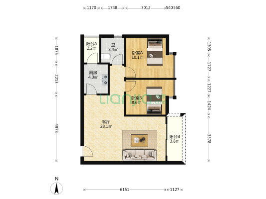 山海阳光园一期 2室1厅1卫 76平方