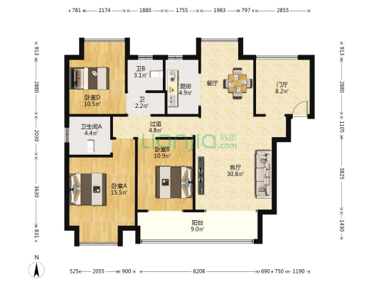 青龙湖·国际公馆 3室1厅3卫 125平方