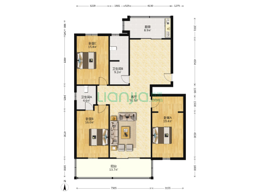 移动宿舍楼 3室1厅2卫 150平方