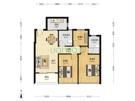 嘉品美寓 3室1厅2卫 96平方
