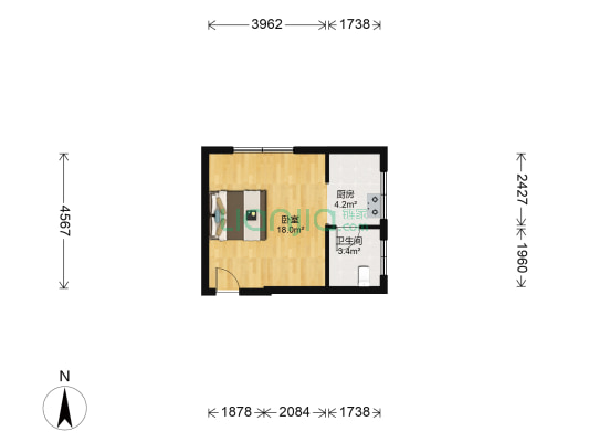 香颂国际 1室0厅1卫 36平方