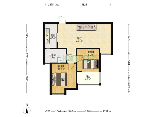 天竺东苑 2室1厅1卫 69平方