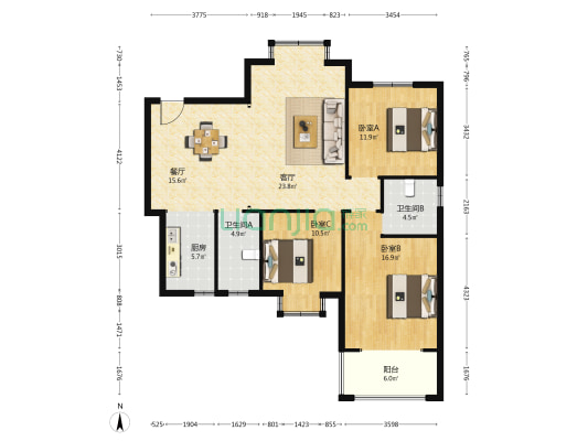 锦绣龙湾 3室2厅2卫 137平方