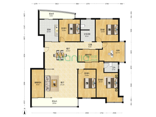 城市花苑 5室2厅2卫 230平方
