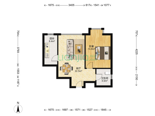 领秀城C区 1室1厅1卫 63平方