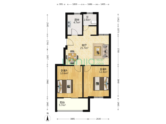联兴家园二期 2室1厅1卫 74平方