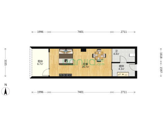 海圣大厦 1室0厅1卫 49平方