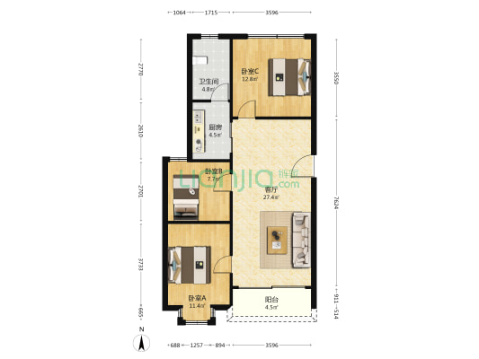 建设路南28号之三 3室1厅1卫 85平方