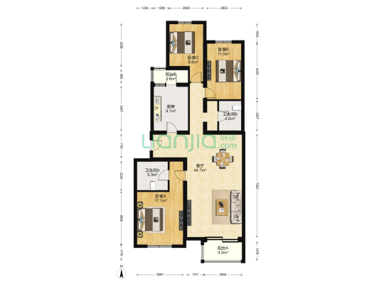 龙腾苑六区 3室1厅2卫 141平方