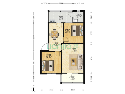 万寿巷24号 2室2厅1卫 65平方