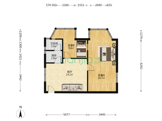 广东省财政厅综合楼 2室1厅1卫 79平方