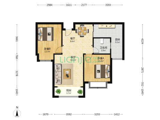 仁和梅苑阅府 2室2厅1卫 95平方