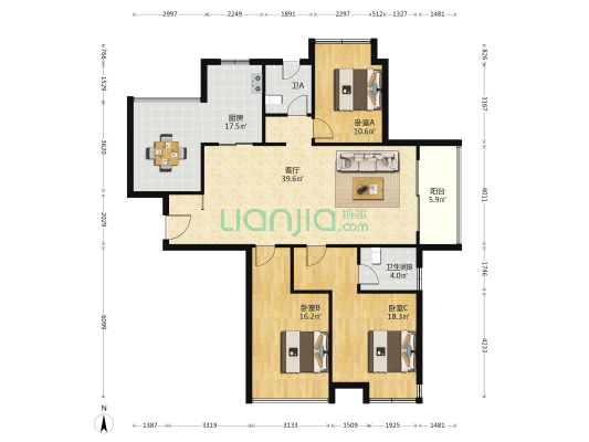 港汇城 3室1厅2卫 158平方