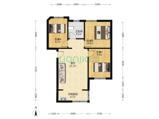 茂业城怡福楼 3室1厅1卫 73平方