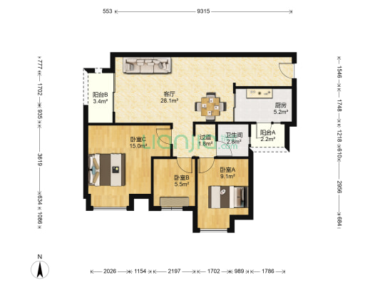 中海金沙里 3室1厅1卫 89平方